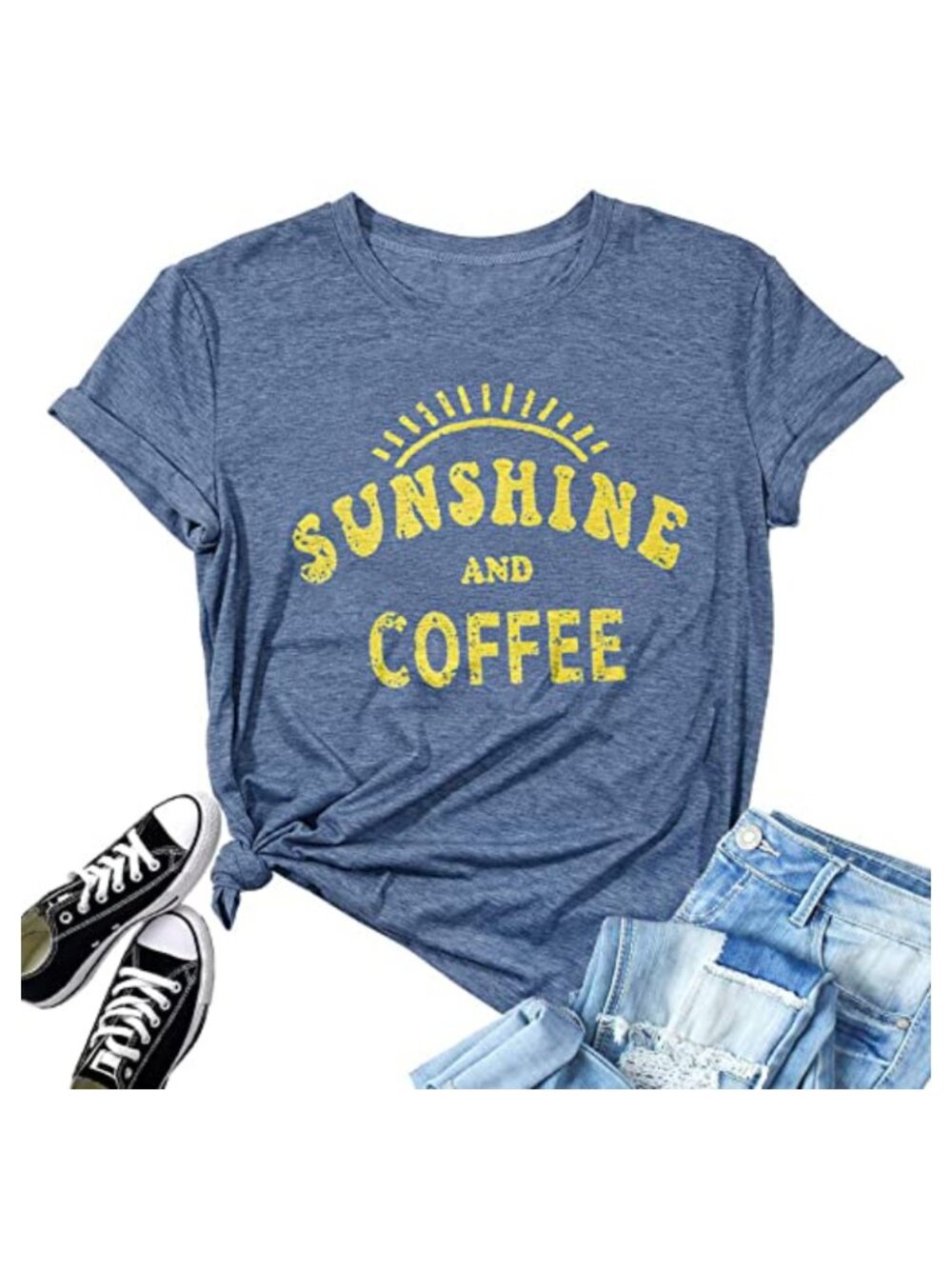 Sunshine and Coffee Graphic Tee Cotton Blend Short Sleeve Round Neck Loose Fit